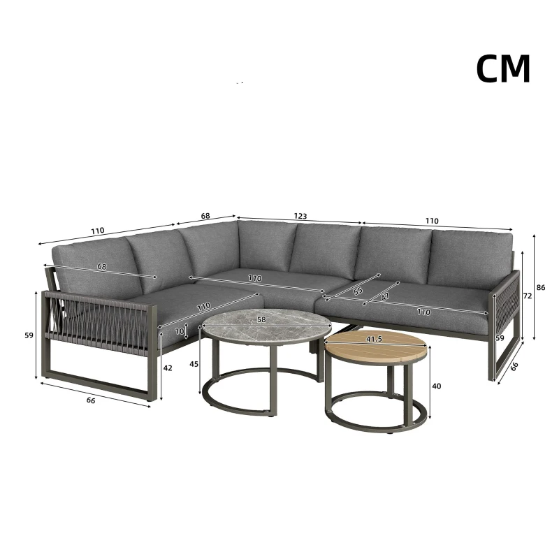 Juego de Salón de Jardín para 6-7 Personas Incluye Cojines de Asiento y Respaldo Gris