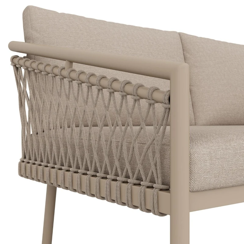 Ensemble de salon de jardin, ensemble de canapé d'extérieur moderne avec corde tissée à la main, incluant coussins de siège et de dossier, Kaki