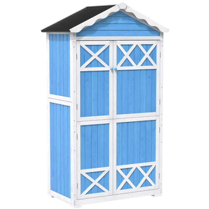 Abri de jardin en bois pour meubles d'extérieur, design résistant aux intempéries avec renforts en forme de X, 93x45x179 cm, Bleu