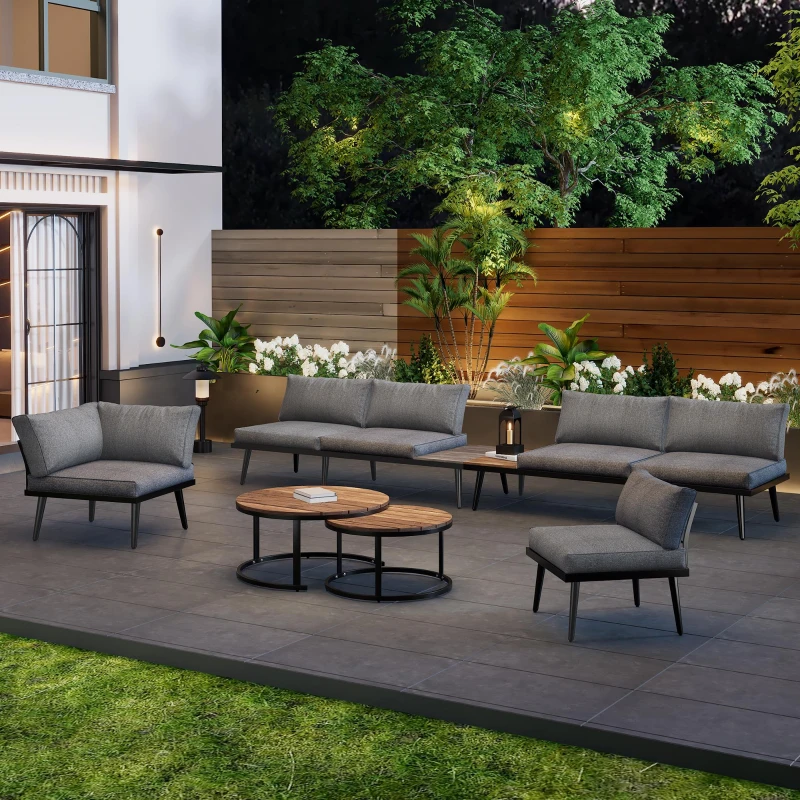 Gartenlounge-Set für 5-6 Personen, 2 Zweisitzer-Sofas, 2 Einzelsessel, 2 Tische, inklusive Kissen, Grau