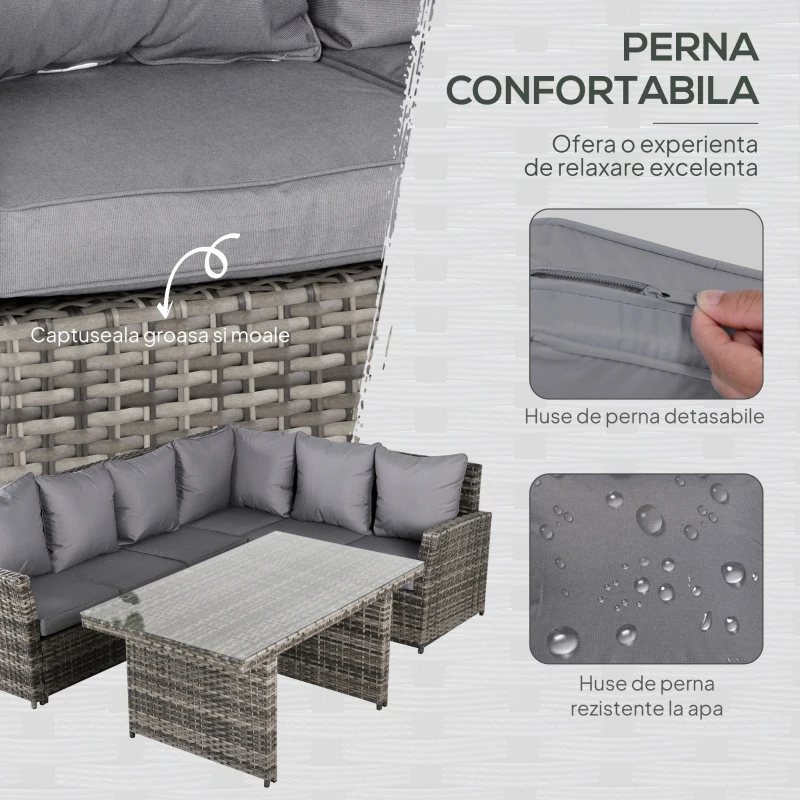 Outsunny Salon de Gradina Set 3 Buc 2 Canapele de Exterior 1 Masa Ratan Gri(m-5)