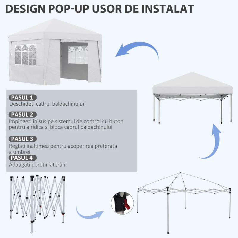 Cort Pliabil Gradina 3×3 m – Alb cu Ferestre & inaltime Reglabila