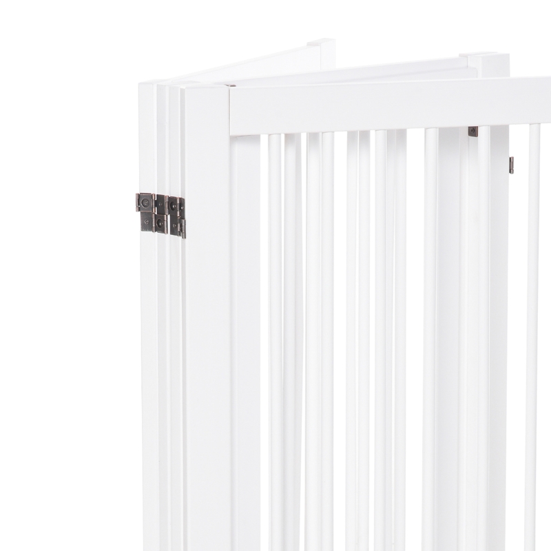 PawHut Bramka Zabezpieczająca dla Psów 4-elementowa, 220 x 91 cm Składana Bramka z Drzwiami, Wolnostojąca, z 2 Podpórkami, Ażurowa, Drewniana, na Korytarz, Kuchnię, Schody, Biała