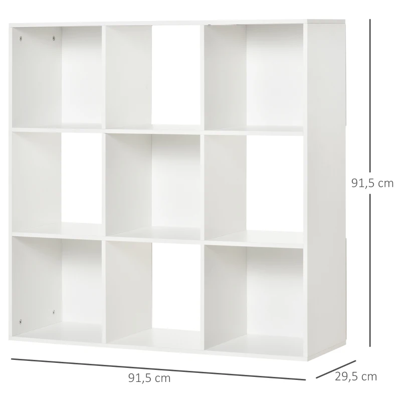 HOMCOM Estante para Livros de 3 Níveis Estante de Madeira com 9 Compartimentos Estante Modular 91,5x29,5x91,5 cm Branco