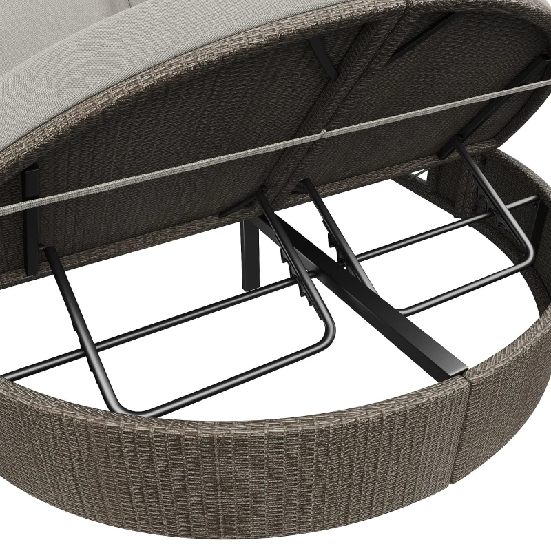 Rattan Doppel-Liege für 2 Personen, Outdoor Tagesbett mit verstellbarer Rückenlehne und seitlichem Regal, 199,9 x 140,5 x 41,9 cm, Grau
