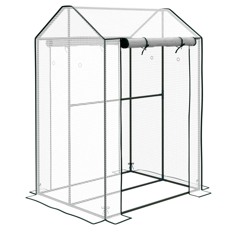Outsunny Serre de jardin avec 2 espaces et 2 portes enroulables - 0,8 m² Serre à tomates dim. 1L x 0,8l x 1,5H m, Acier et PE