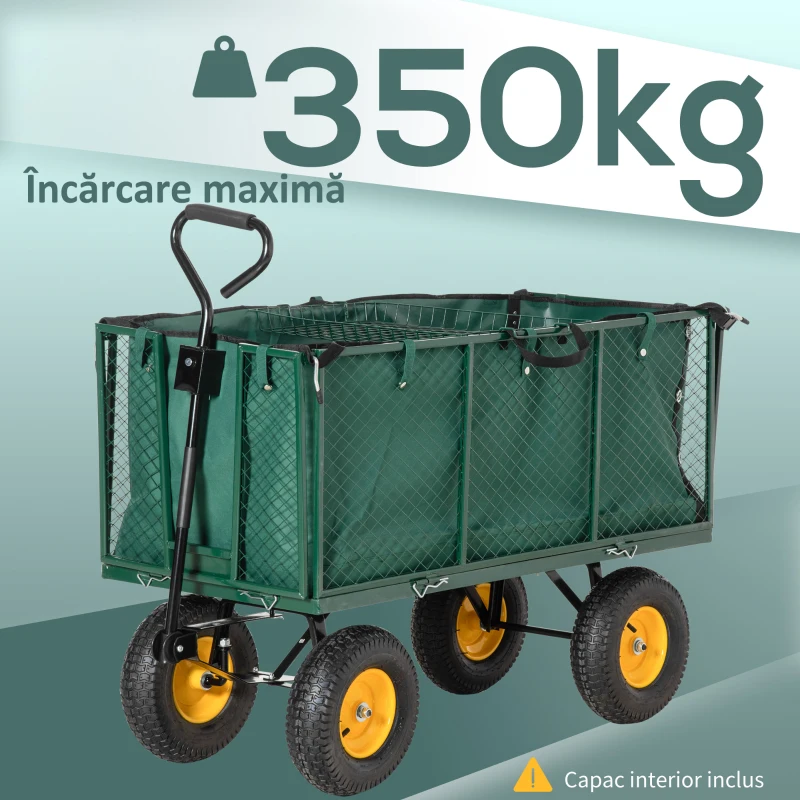 Outsunny Carucior Gradina 342 L – Structura Otel, Rabatabil, Verde