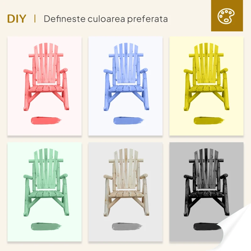 Outsunny Scaun Balansoar de Gradina Stil Adirondack din Lemn, 66x96x98 cm