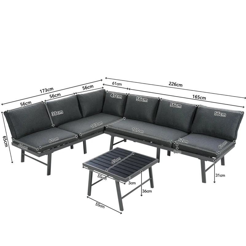 Juego de Muebles de Jardín para 5-6 Personas con 2 Sofás de 3 Plazas 1 Mesa Incluye 7 Cojines Grises Gris