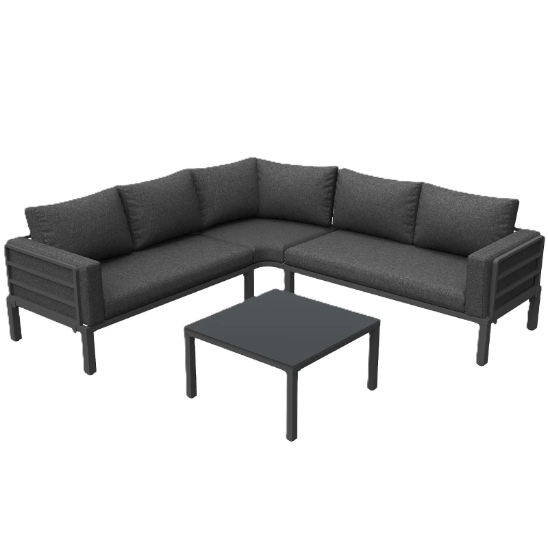 Juego de Muebles de Jardín para 4-5 Asientos 1 Mesa de Centro de Vidrio Templado Cómodos Cojines de Asiento y Almohadas Gris
