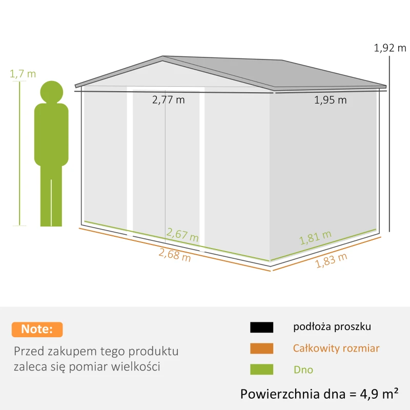 Outsunny domek narzędziowy, szopa na narzędzia, domek ogrodowy, żółty, 277 x 195 x 192 cm