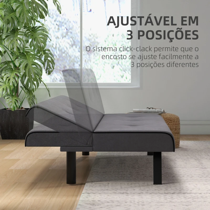 HOMCOM Sofá-cama de 3 lugares Projeto 2 em 1 com pernas levantadas Acolchoado 170x76x72,5 cm Cinza
