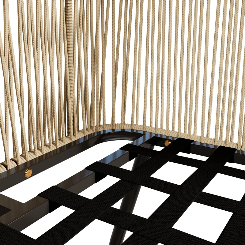 5-teiliges Garten-Lounge-Set mit Seil, verstellbare Füße, glatte Glas-Tischplatte, inklusive Sitz- und Rückenkissen, Beige