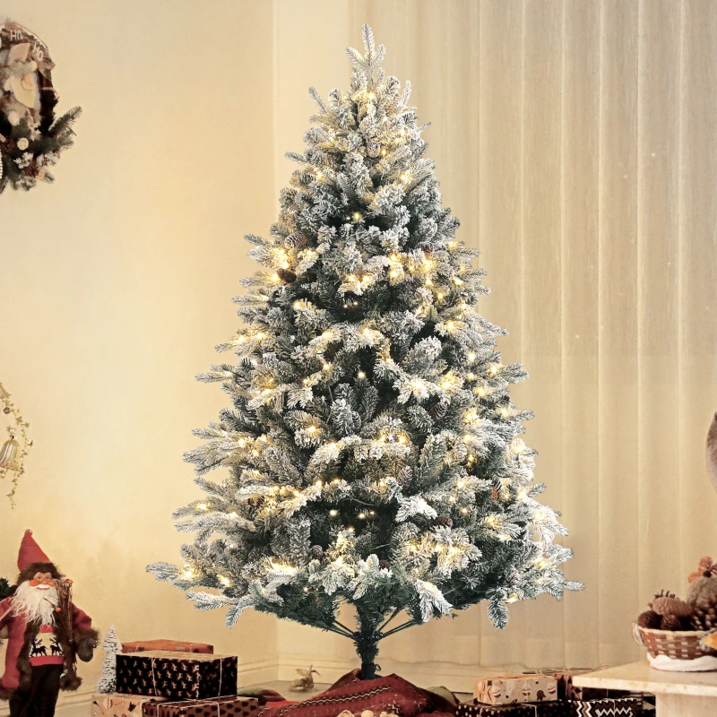 HOMCOM Kunstkerstboom, 180 cm, LED-verlichting, besneeuwd, vlamvertragend, Metaal