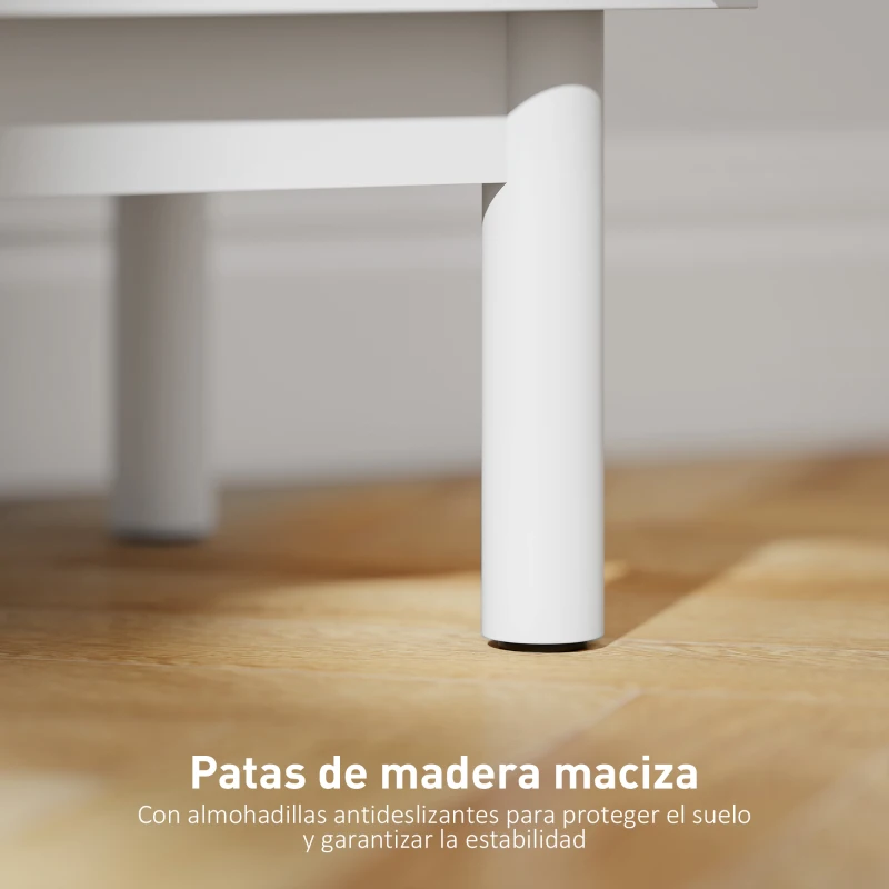 HOMCOM Mesilla de Noche con Puerta de Ratán Estante Ajustable y Patas de Madera Estilo Bohemio 40x35x58 cm Blanco