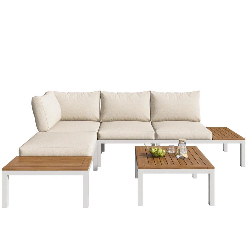 Ensemble de meubles de jardin, avec 2x canapés deux places, 2x tables d'appoint, 1x table, Beige