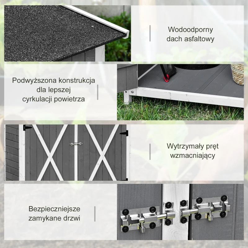 Outsunny szafka ogrodowa szopa na narzędzia z 2 drzwiami z asfaltowym dachem drewno jodłowe kolor zielony+szary