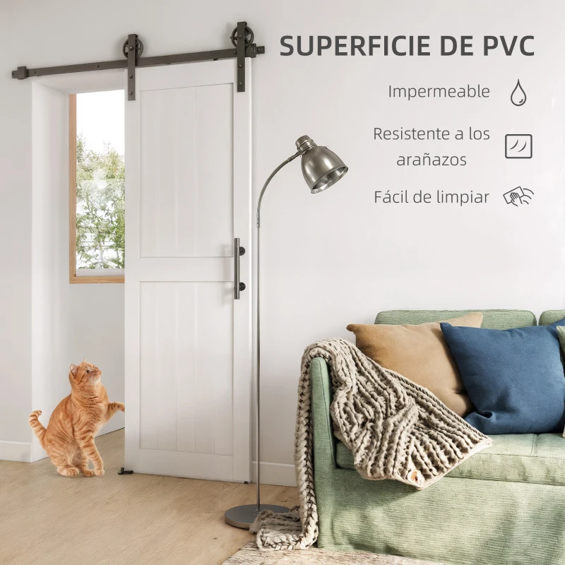 HOMCOM Puerta Corredera de Granero con Herrajes Manija Rodillo y Guía de Suelo Mejorados para Baño Salón 71,5x213,4 cm Blanco