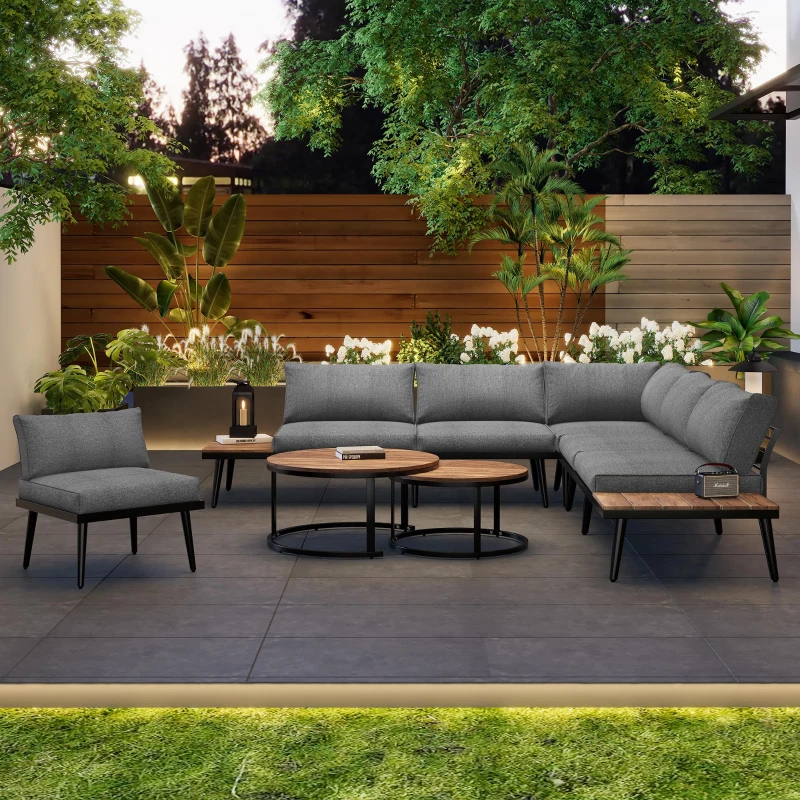 Gartenlounge-Set für 5-6 Personen, 2 Zweisitzer-Sofas, 2 Einzelsessel, 2 Tische, inklusive Kissen, Grau