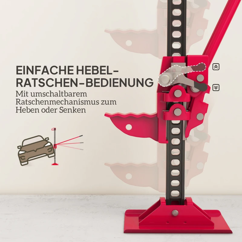 HOMCOM Farmjack Krik 135 cm 3000 kg Capaciteit Offroad Winch van Staal Rood+Zwart