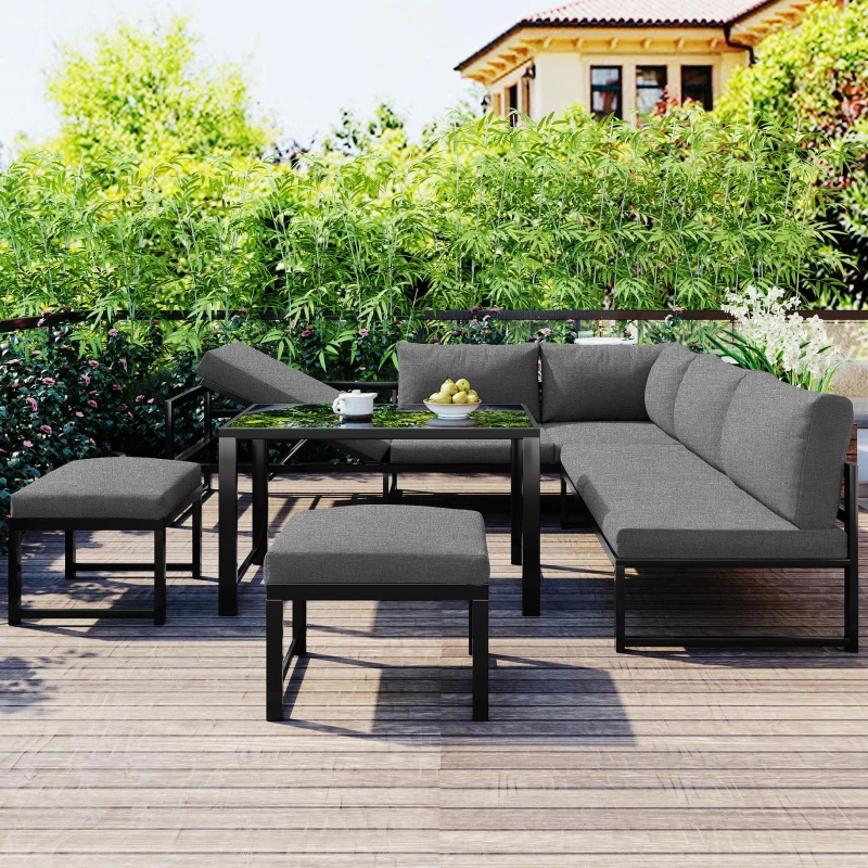 Ensemble de mobilier de jardin 5 pièces, ensemble de sièges avec dossier réglable, Noir+Gris(m-5)