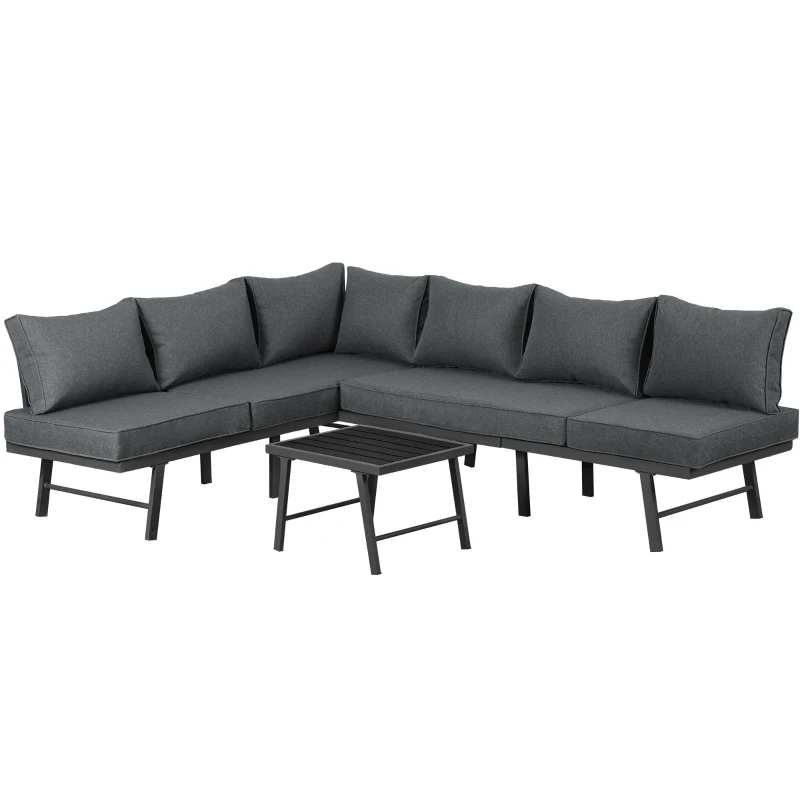 Juego de Muebles de Jardín para 5-6 Personas con 2 Sofás de 3 Plazas 1 Mesa Incluye 7 Cojines Grises Gris