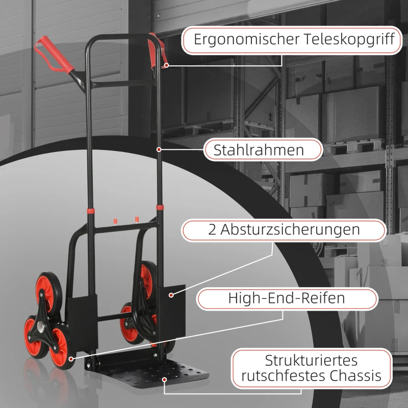 DURHAND Treppensteiger 120 kg Sackkarre Transportkarre Griff höhenverstellbar Klappbar Stahl 45 x 60 x 109 cm