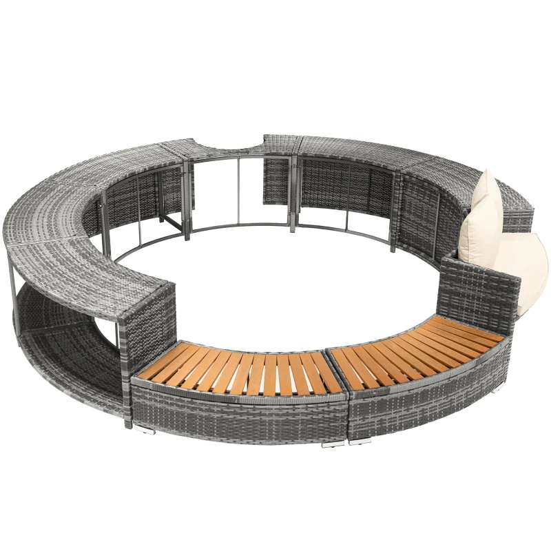 Ensemble de salon de jardin avec canapé rond, pieds réglables, coussins inclus, pour piscine, Gris(m-9)