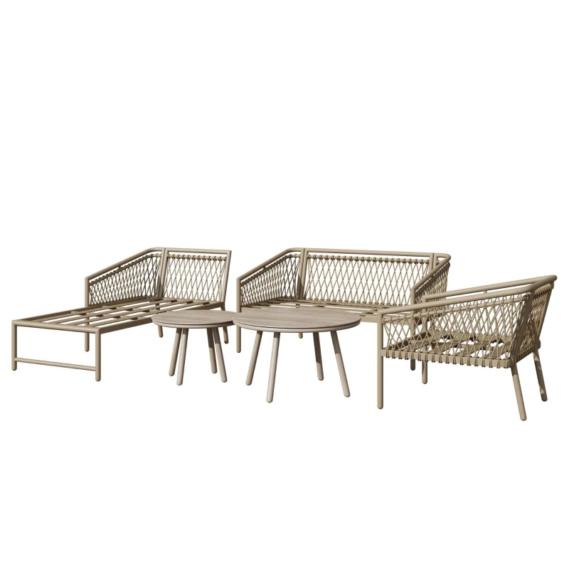 Ensemble de salon de jardin, ensemble de canapé d'extérieur moderne avec corde tissée à la main, incluant coussins de siège et de dossier, Kaki