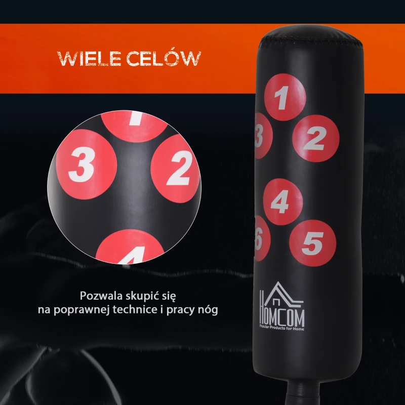 HOMCOM Stojący worek treningowy manekin bokserski partner do boksu worek treningowy boks manekin treningowy czarny