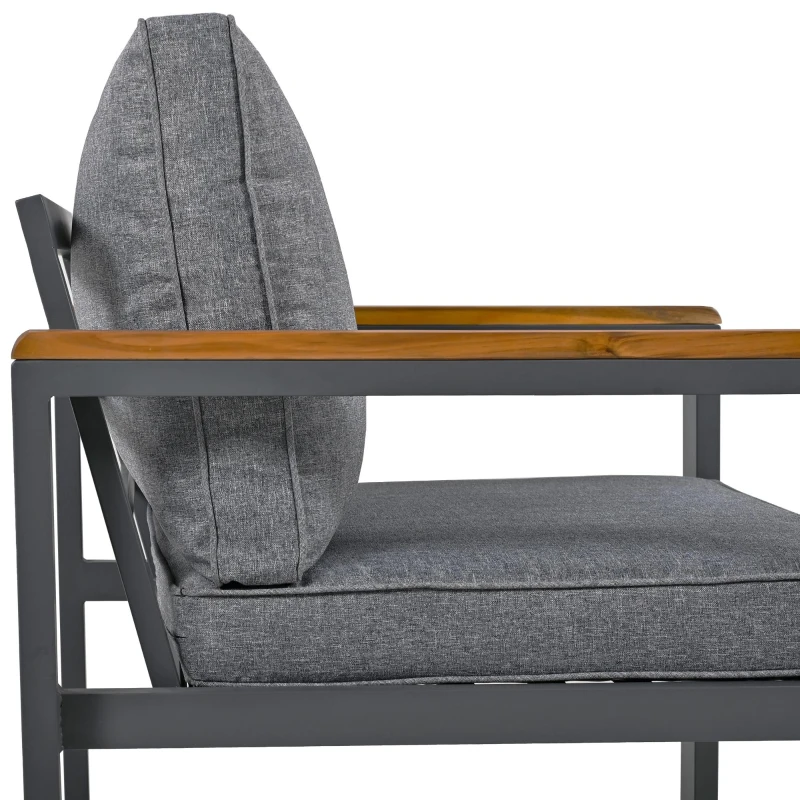 Ensemble de mobilier de jardin 4 pièces avec cadre en acier galvanisé, canapé 2 places, 2 fauteuils individuels, 1 table, Gris