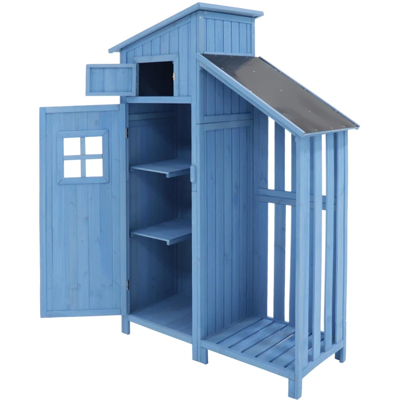 Abri de jardin avec 2 étagères, cabanon avec grand espace de rangement, 124x46x174 cm, Bleu