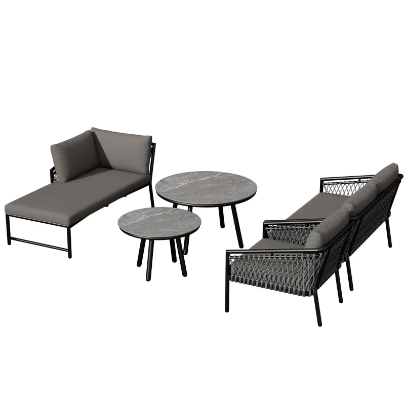 Ensemble de salon de jardin, ensemble de canapé d'extérieur moderne avec corde tissée à la main, incluant coussins de siège et de dossier, Gris