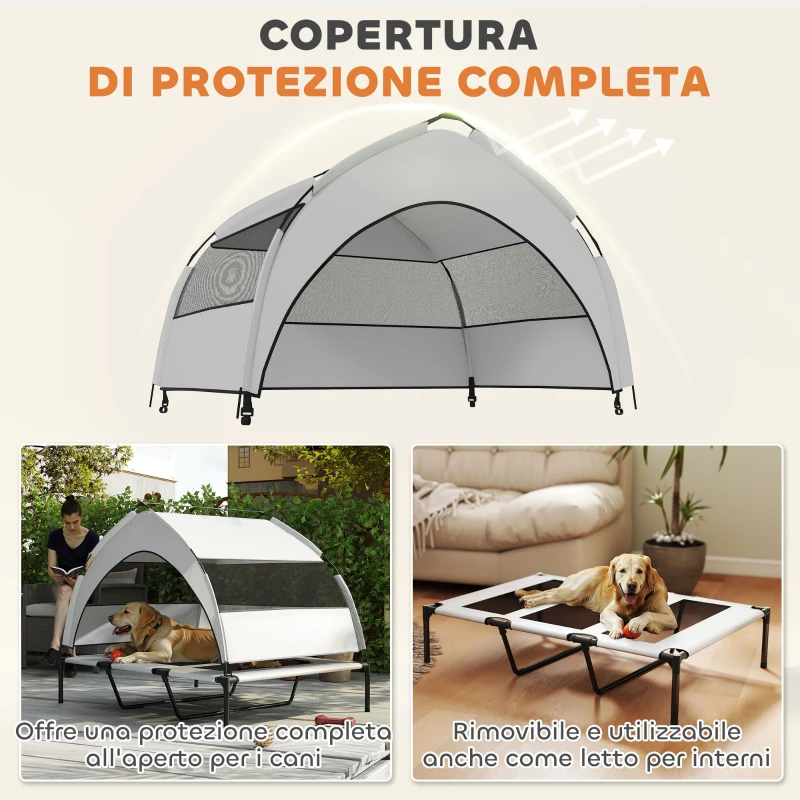 PawHut Lettino per Cani con Copertura a 3 Lati Rimovibile, in Poliestere e Acciaio, 122x92x94 cm, Grigio Chiaro e Nero