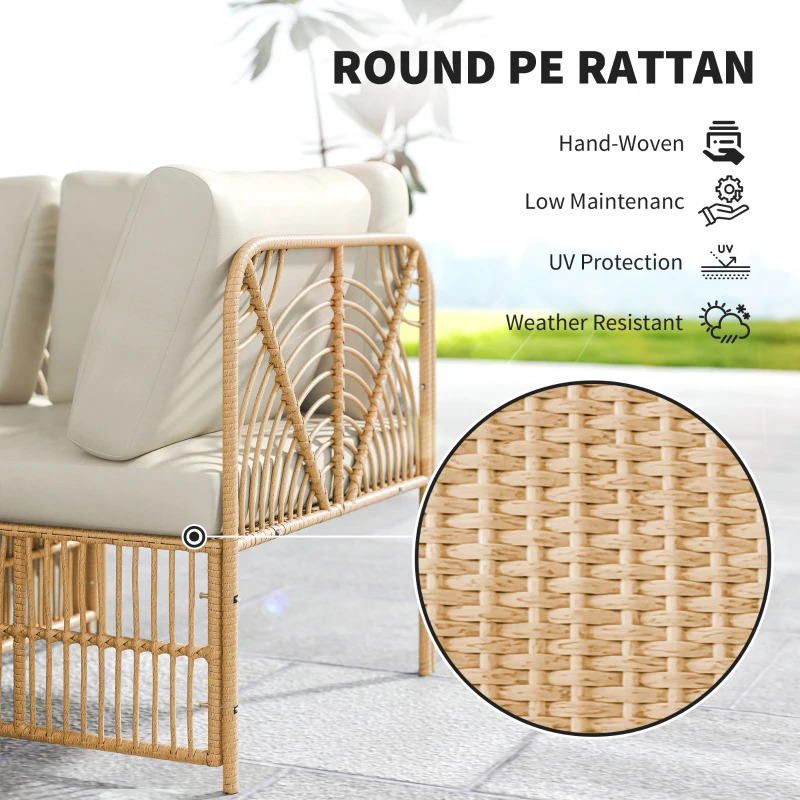 Outsunny 5-delige Tuinmeubelset, 2 Hoekstoelen, 2 Middelstoelen, Voetenbank, Zitkussens, Rugkussens, Lichtbruin+Cremewit