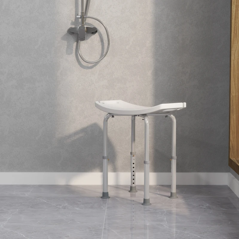 HOMCOM Height Adjustable Bath Stool, Aluminium Shower Stool with Non-Slip Pads for Elderly, Disabled, Seniors, Pregnant, White(m-9)