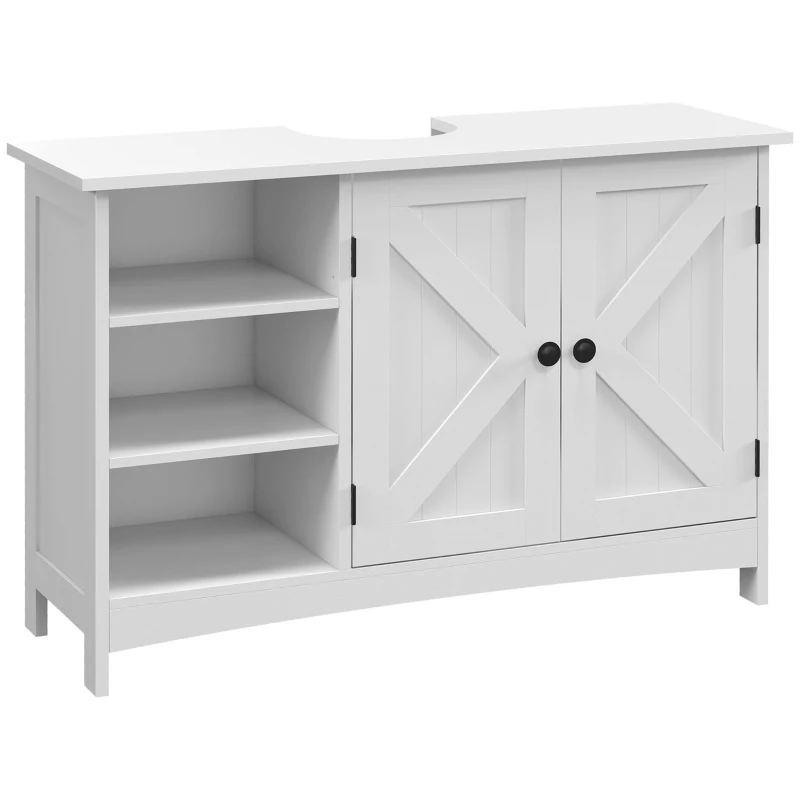 kleankin Dulap Rustic Alb pentru Sub Chiuveta – 2 Usi si Rafturi(m-11)