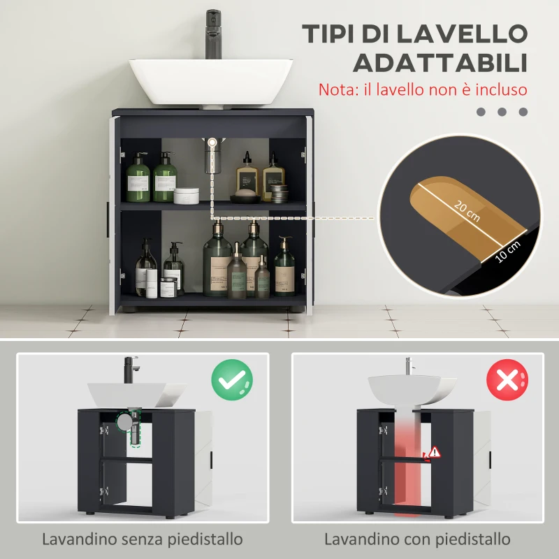 kleankin Mobile Sottolavabo Bagno in Legno con Armadietto 2 Ante, 60x30x60cm, Grigio