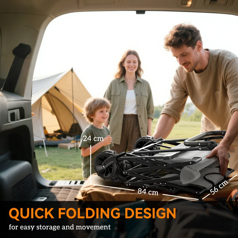 Outsunny Folding Trolley Cart Storage Wagon Beach Trailer 4 Wheels with Handle Overhead Canopy Cart Push Pull for Camping, Grey