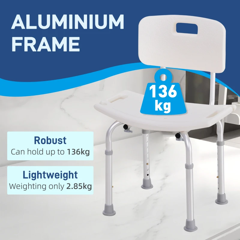 HOMCOM Bath Chair Shower Stool Safety Seat Bathroom Adjustable Positions Elderly Aids