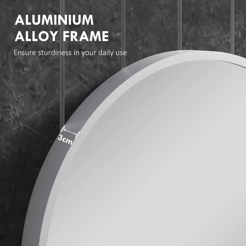 HOMCOM 60cm Round Tempered Glass Bathroom Mirror - Silver Tone