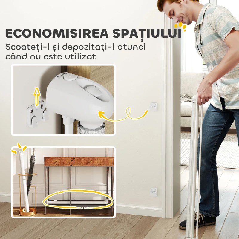 PawHut Gard Extensibil pentru Câini 0-144cm cu Blocare Automată, Alb