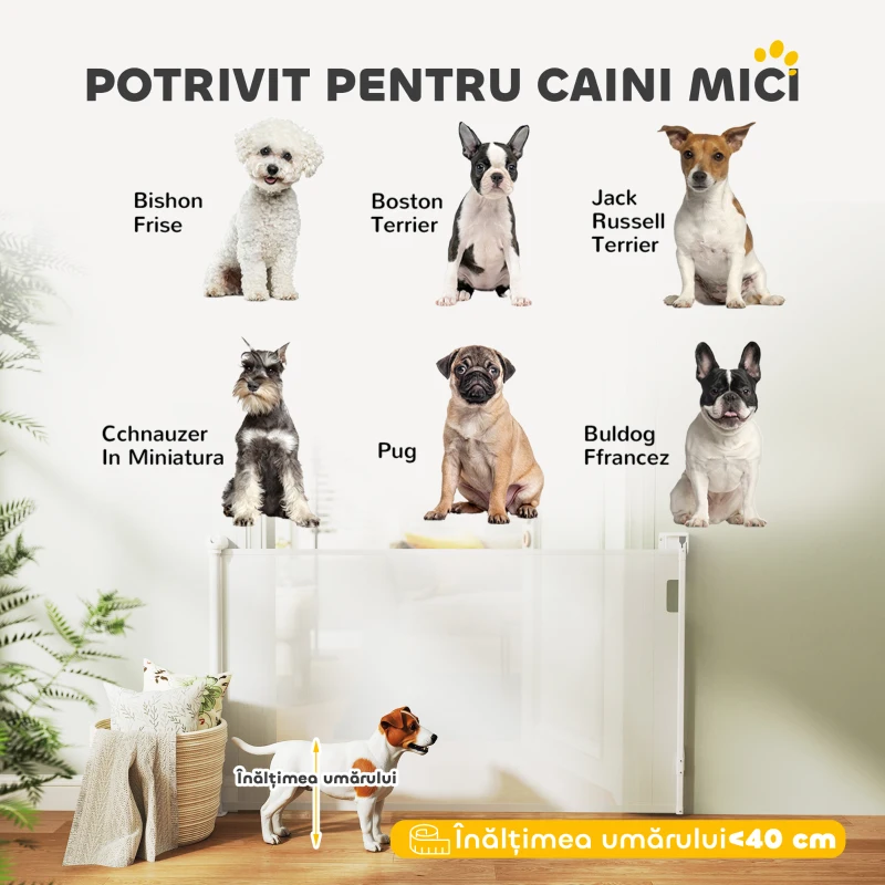 PawHut Gard Extensibil pentru Câini 0-144cm cu Blocare Automată, Alb