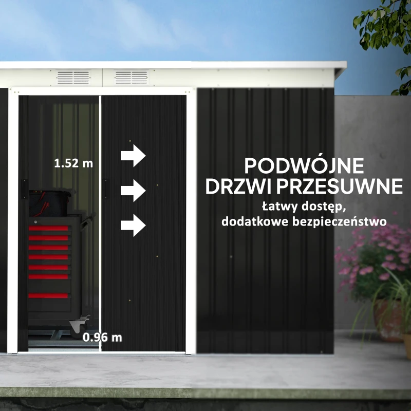 Domek na narzędzia altana szopa z rozsuwanymi drzwiami okno stal szary Outsunny