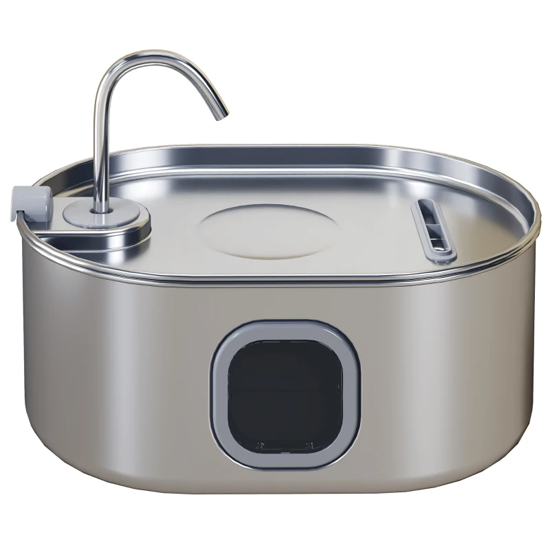 PawHut Fontanella per Gatto da 7L con Luce LED e Spazzola, in Acciaio Inox 304, 32x22.1x22.3 cm, Argento