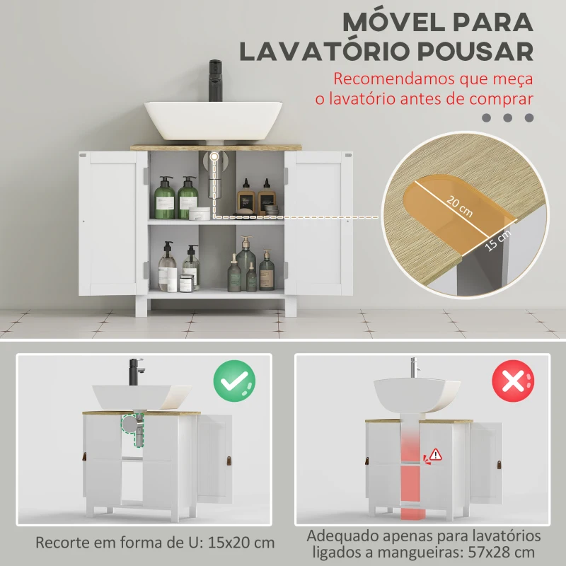 kleankin Móvel para Lavatório Pousar Móvel para Lavatório em Pé com 2 Portas e Prateleira Ajustável sem Lavatório 60x30x60 cm Branco