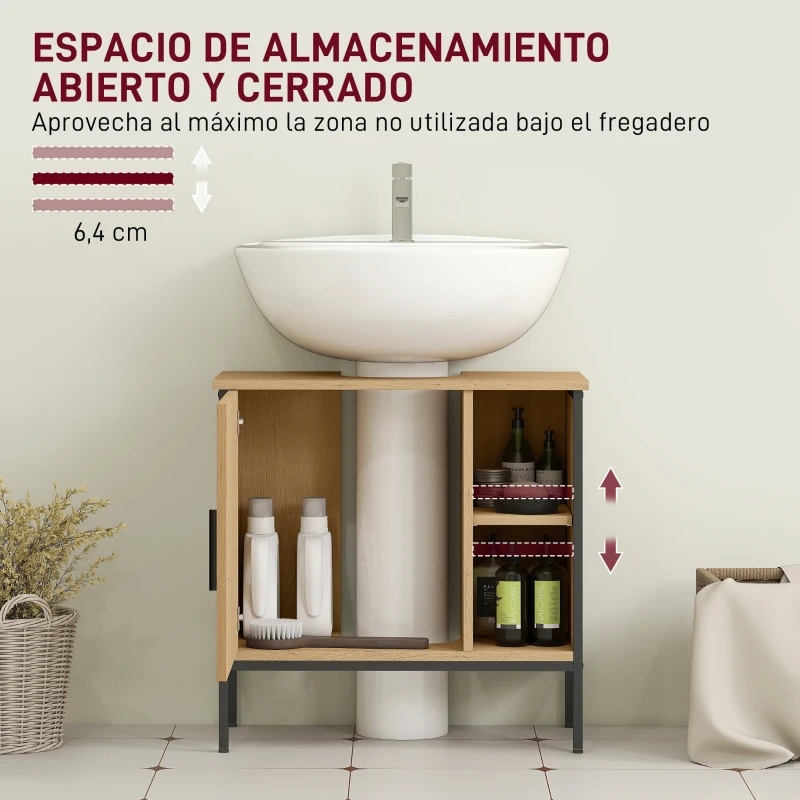 HOMCOM Mueble bajo Lavabo con Puerta y Estante Ajustable para Lavabo con Pedestal 60x30x59,5 cm Roble