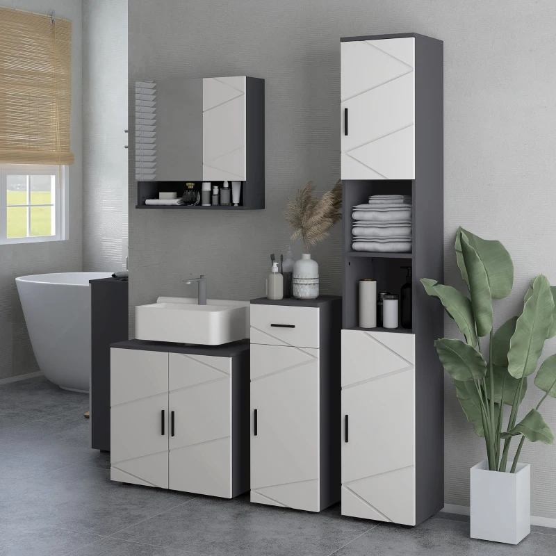 kleankin Dulap sub Chiuveta, Dulap de Baie, Dulap de Depozitare pentru Chiuveta pentru Podea cu Usi Duble si Rafturi, 60 x 30 x 60 cm, Gri Deschis