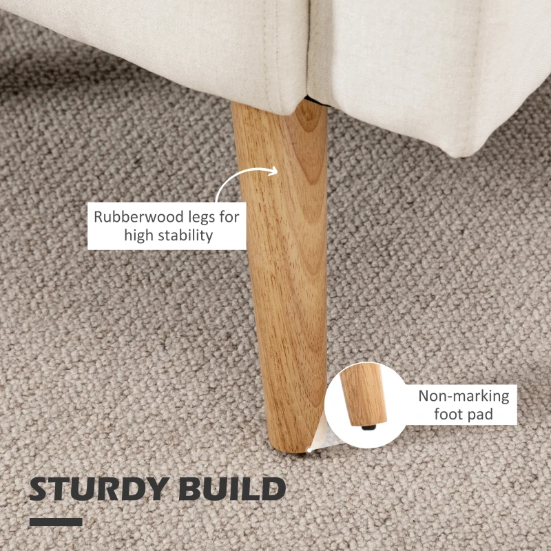 HOMCOM Accent Chair, Linen-Touch Armchair with Pillow, Upholstered Leisure Lounge Sofa for Living Room, Club Chair with Rubber Wooden Frame, Cream