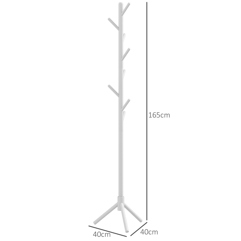 HOMCOM Perchero de Pie de Madera Forma de Árbol con 8 Ganchos para Colgar Ropa Bolsos en Pasillo Entrada 40x40x165 cm Blanco
